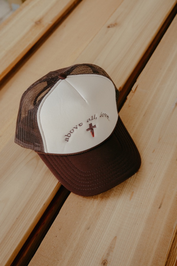 The brown and tan trucker hat